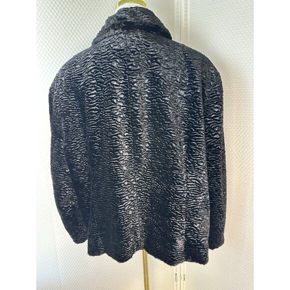 VTG Persian Lamb Faux Fur Jacket Coat Black 20w 1x Rena Rowan Luxe - Picture 7 of 10